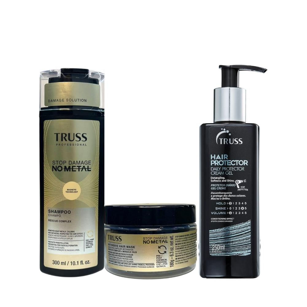 Kit Truss Stop Damage No Metal - Shampoo 300ml + Máscara 180g + Protector 250ml