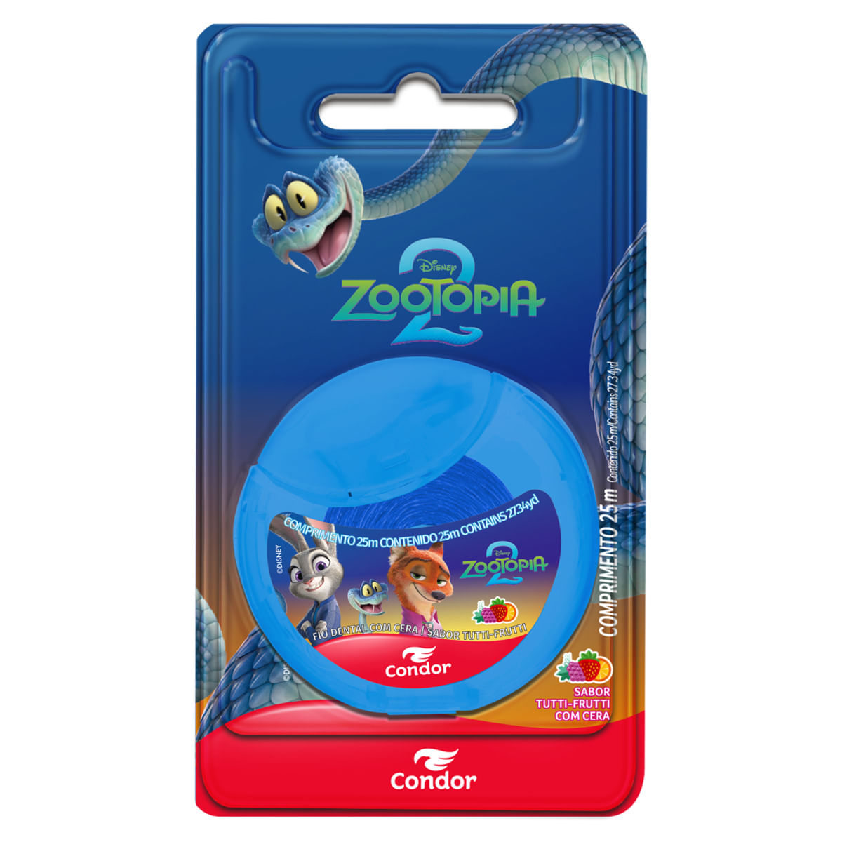 Fio Dental com Cera Tutti-Frutti Zootopia 2 Condor 25m