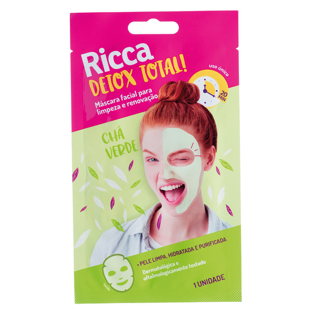 Máscara Facial Ricca Limpeza Detox Total Chá Verde 1 Unidade