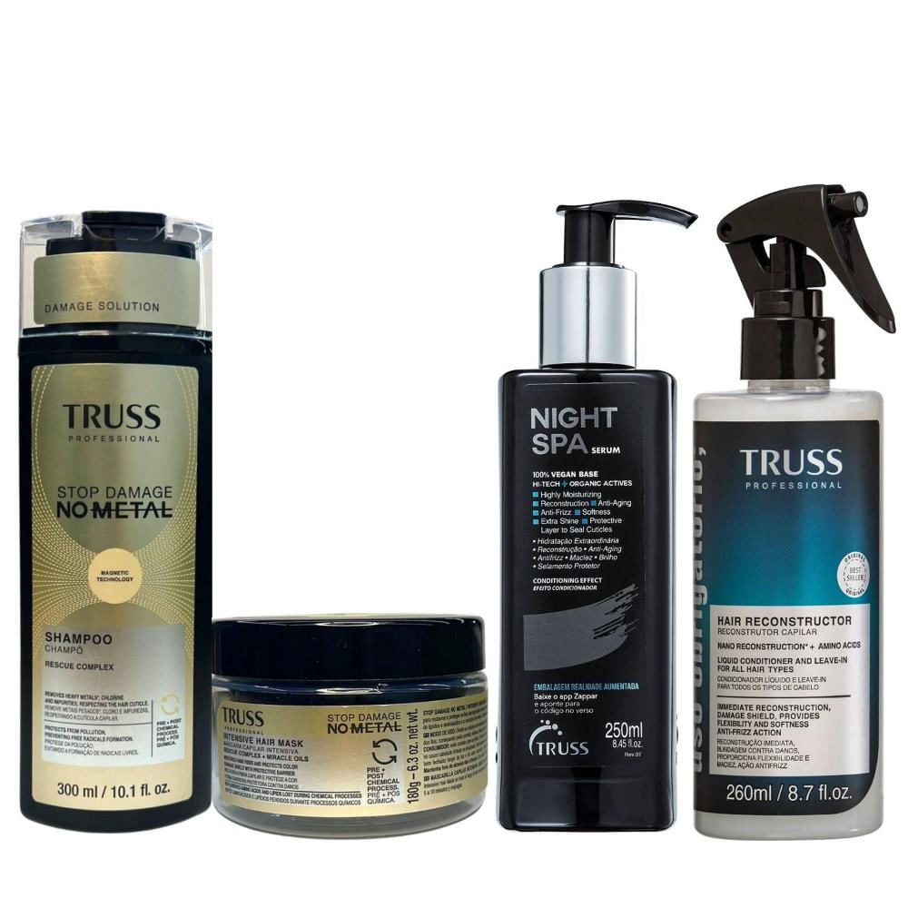 Kit Truss No Metal - Shampoo 300ml + Máscara 180g + Night SPA 250ml + Spray Uso Obrigatório 260ml