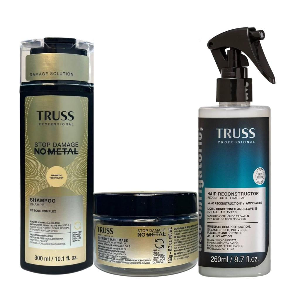 Kit Truss No Metal - Shampoo 300ml + Máscara 180g + Spray Uso Obrigatório 260ml