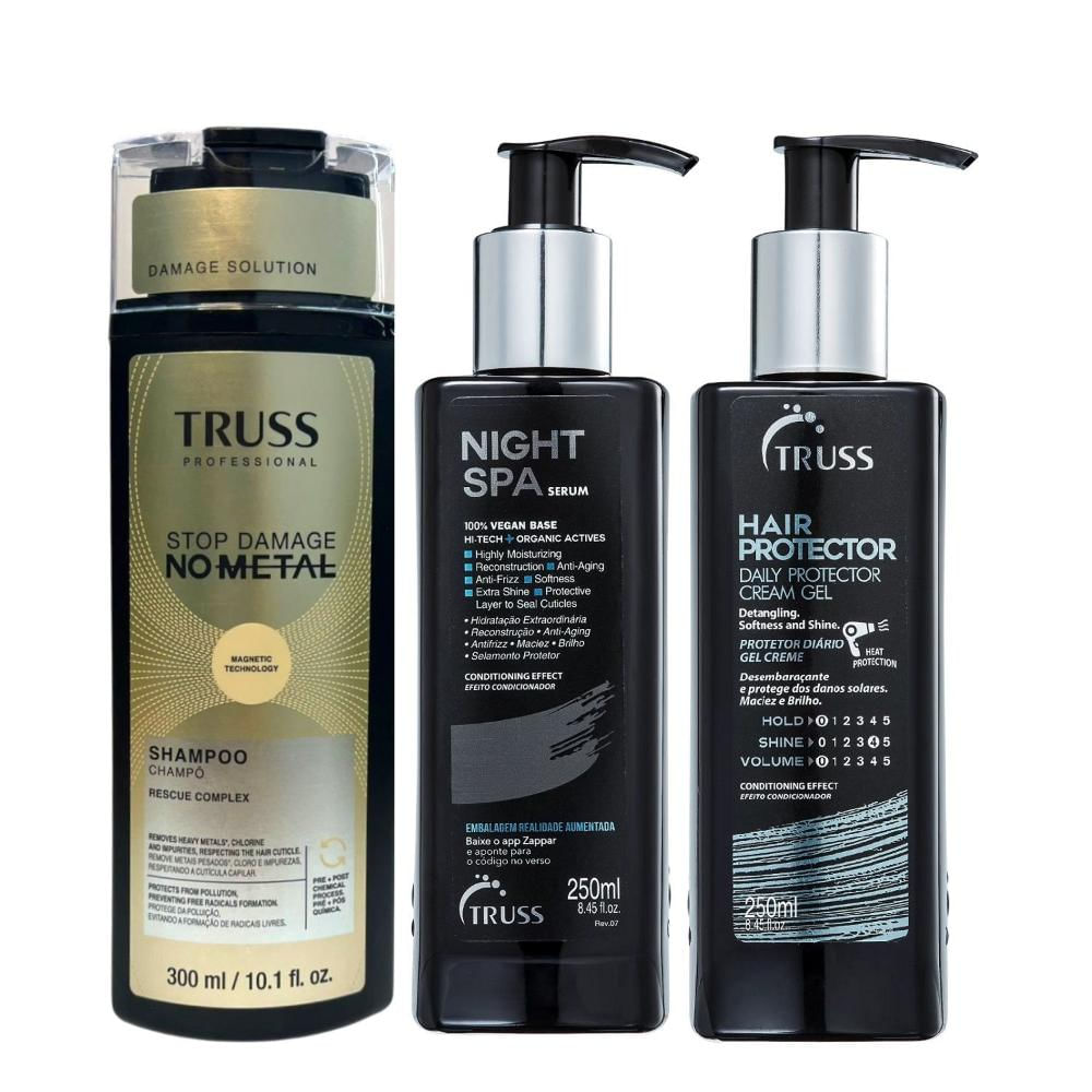 Kit Truss No Metal - Shampoo 300ml + Night SPA 250ml + Hair Protector 250ml