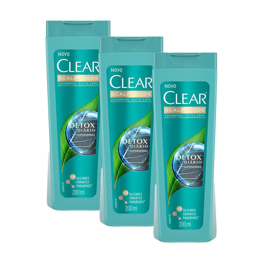 Kit 3 Shampoo Anticaspa Clear Detox Diário 200ml