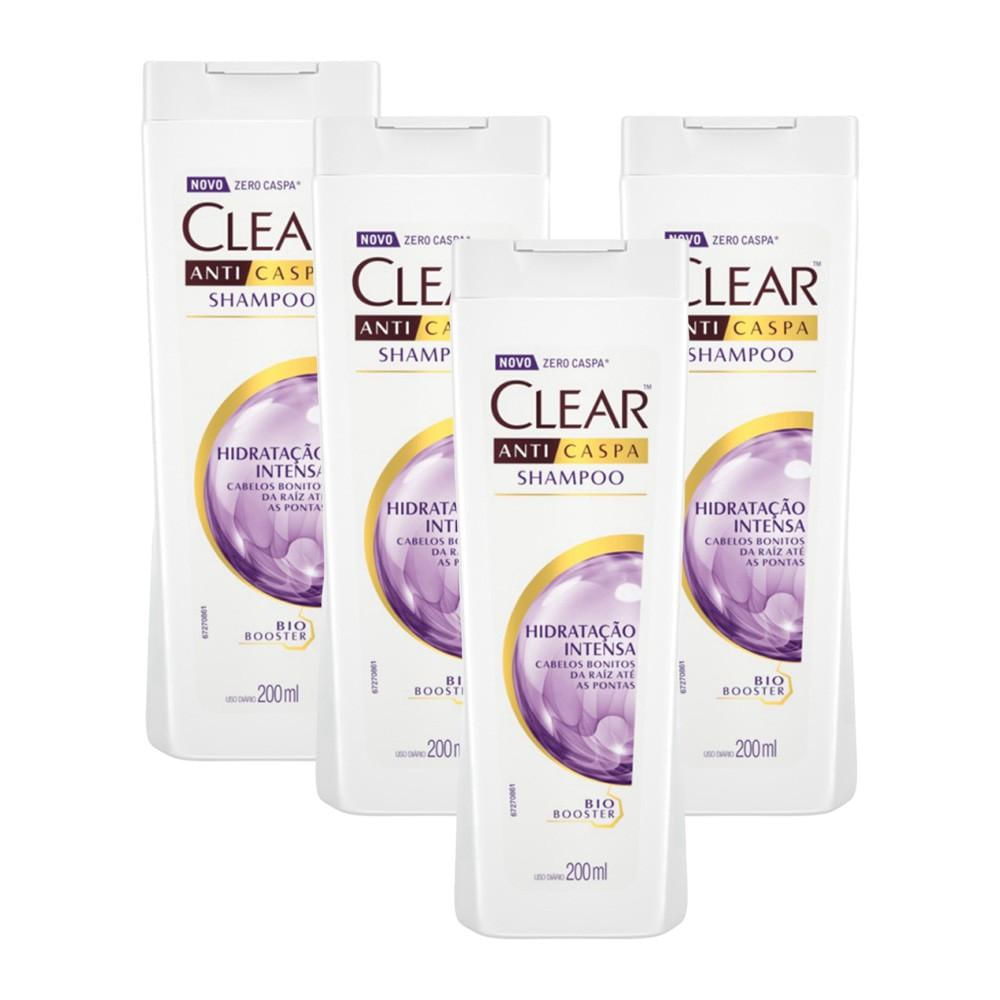Kit 4 Shampoos Anticaspa Clear Women Hidratação Intensa 200ml