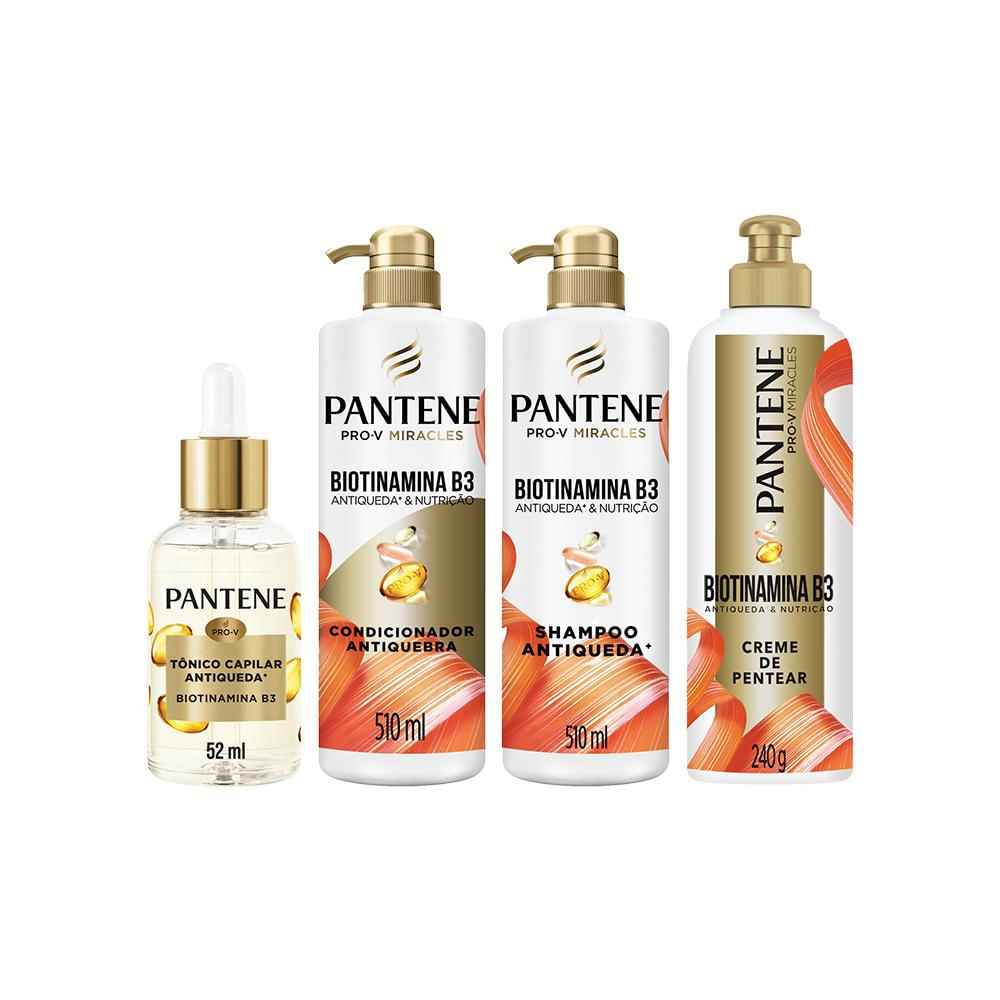 Kit Pantene Shampoo Antiqueda B3 510ml + Condicionador Antiqueda B3 510ml + Creme de Pentear Antiqueda B3 240g + Tônico Capilar Antiqueda B3 52ml