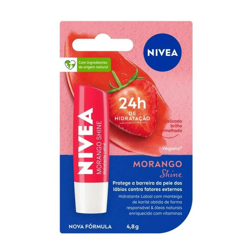 Nivea Protetor Labial Morango Shine Bastão 4,8g