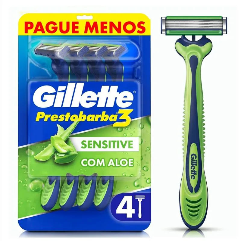 APARELHO DE BARBEAR GILLETTE PRESTOBARBA 3 SENSITIVE COMFORTGEL COM 4 UNIDADES