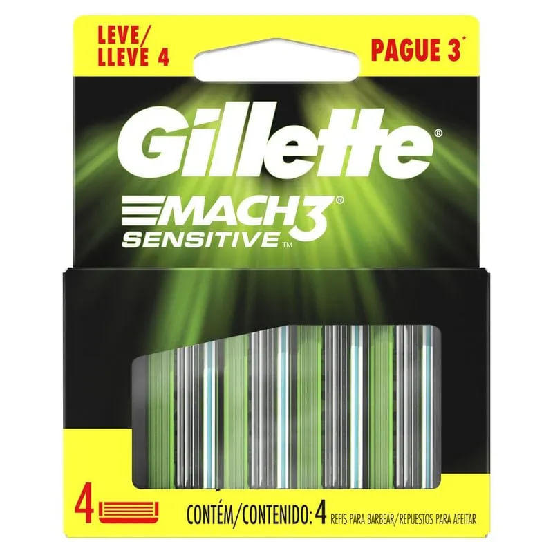 CARGA PARA APARELHO DE BARBEAR GILLETTE MACH3 SENSITIVE 4 UNIDADES