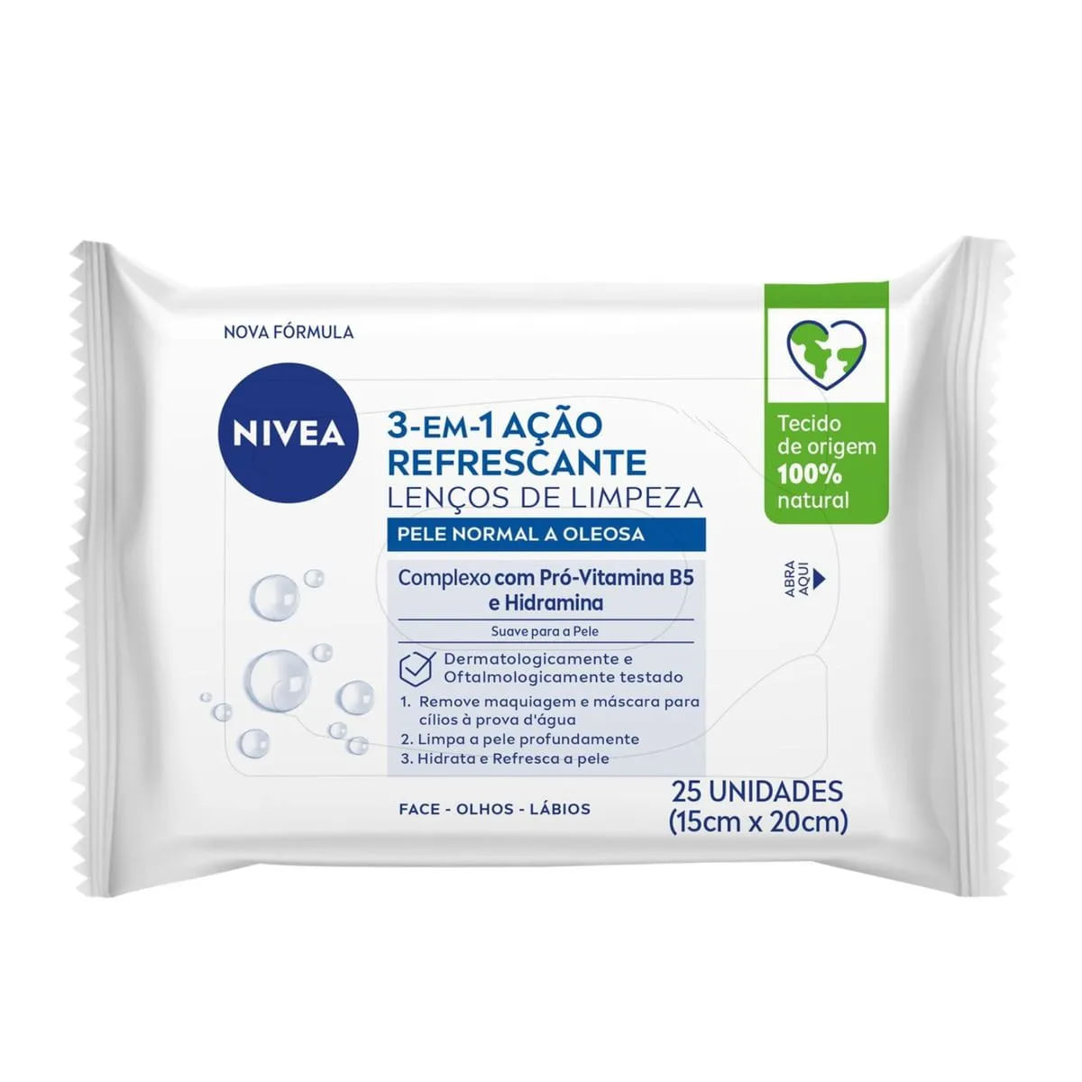 NIVEA 3 em 1 Ação Refrescante Lenço Demaquilante 25 Unidades