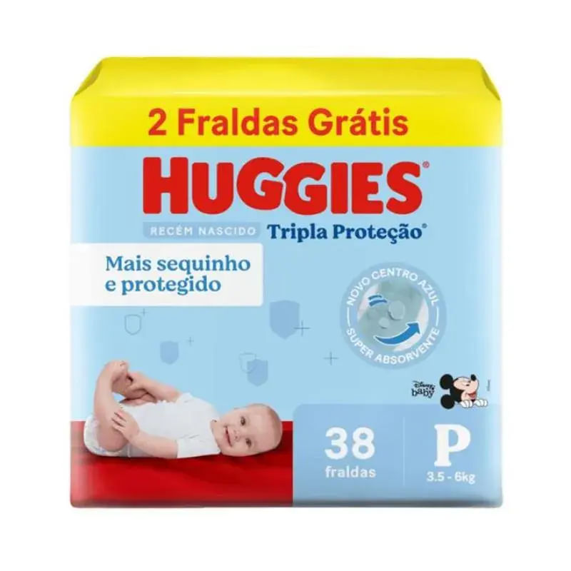 Fralda Huggies Tripla Proteção Mega P Com 38 Unidades 2 Tiras