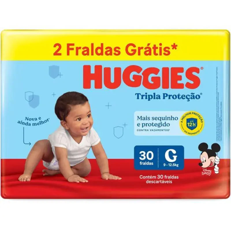 Fraldas Huggies Tripla Proteção Mega G Com 30 Unidades 2 Tiras