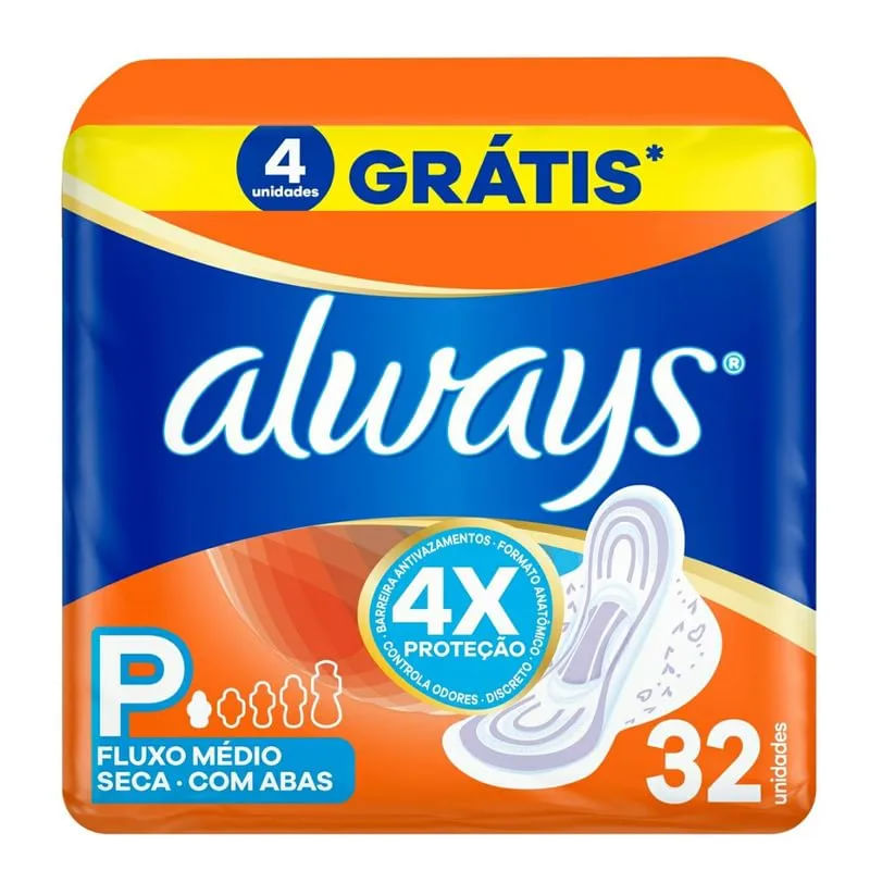 ABSORVENTE ALWAYS SUPER PROTEÇÃO COBERTURA SECA COM ABAS 32 UNIDADES
