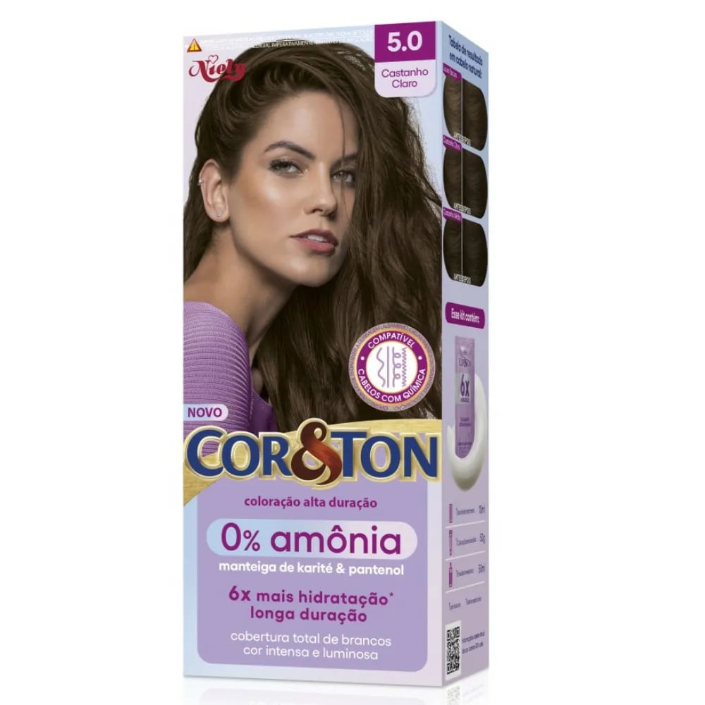 Tintura Cor&Ton Niely 0% Amônia 5.0 Castanho Claro