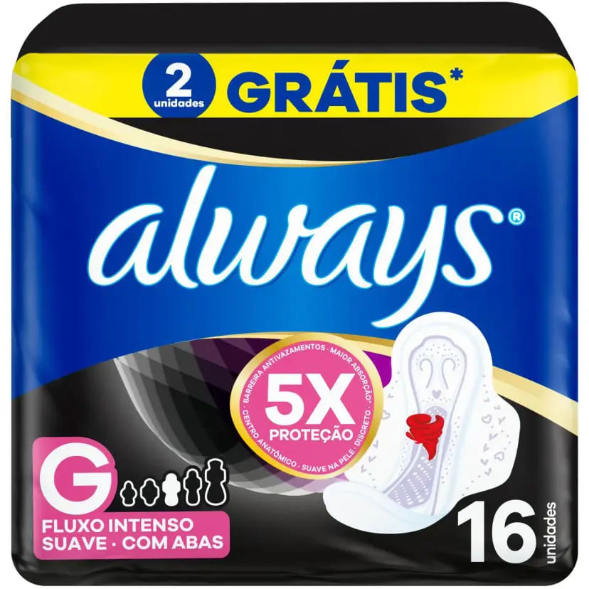 ABSORVENTE ALWAYS NOITES TRANQUILAS SUAVE COM ABAS COM 16 UNIDADES