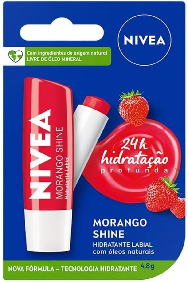 Protetor Labial Nivea - Com Cor - Morango Shine - 4,8g