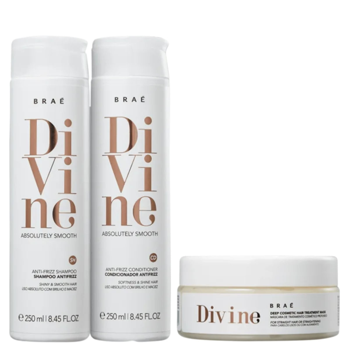 Kit Braé Divine - Shampoo 250ml + Condicionador 250ml + Máscara 200g