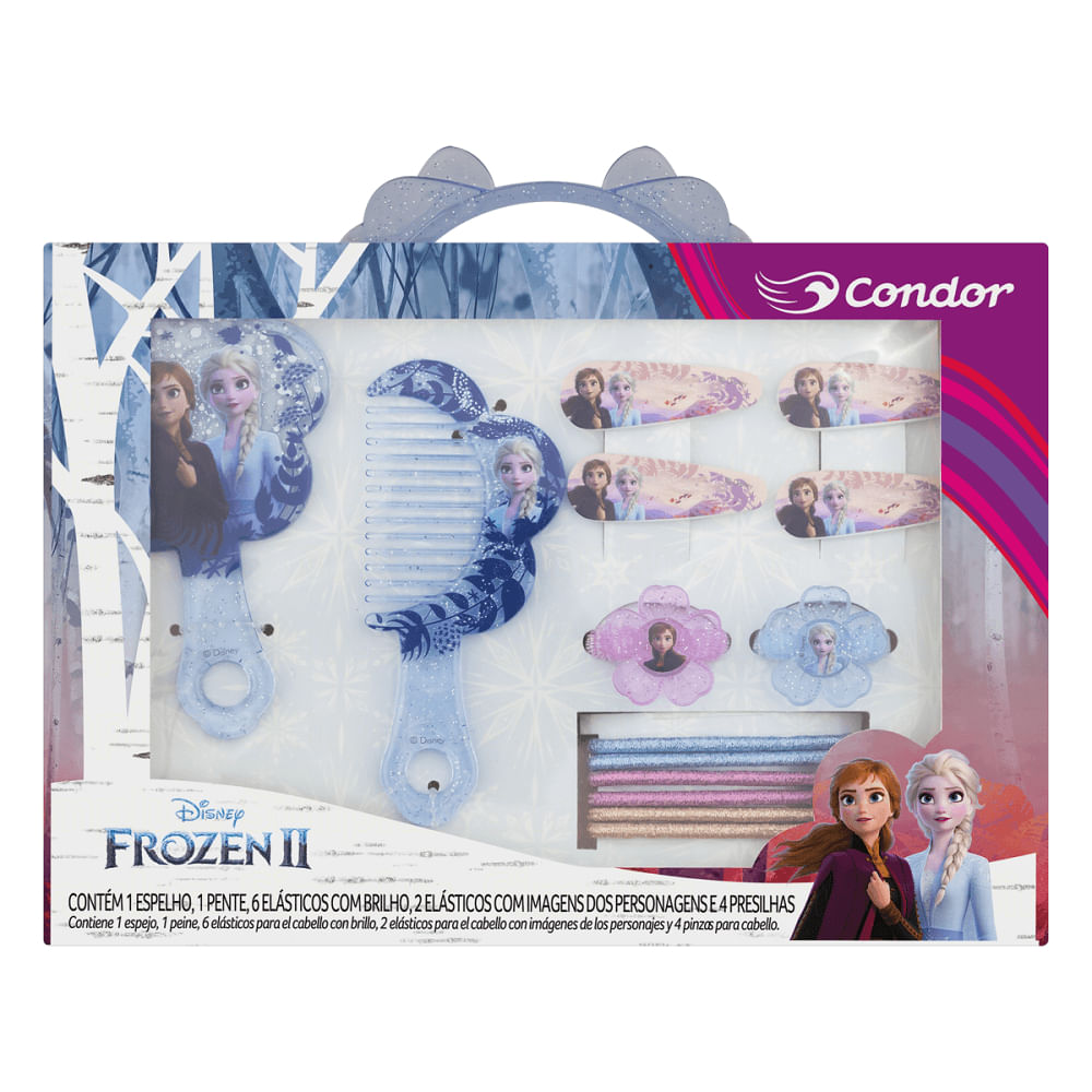Kit Espelho + Pente Condor Frozen 2 Com Acessórios