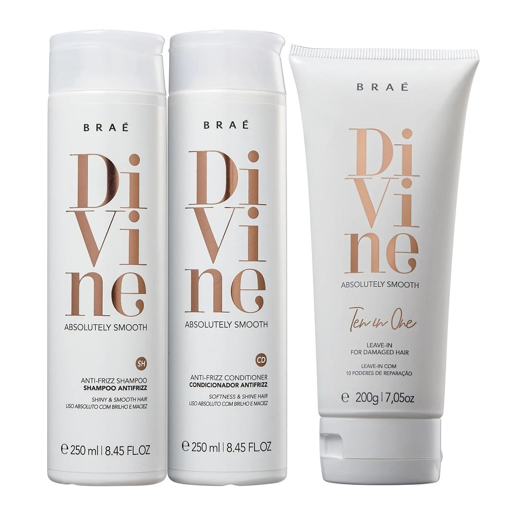 Kit Braé Divine - Shampoo 250ml + Condicionador 250ml + Leave-in 200g