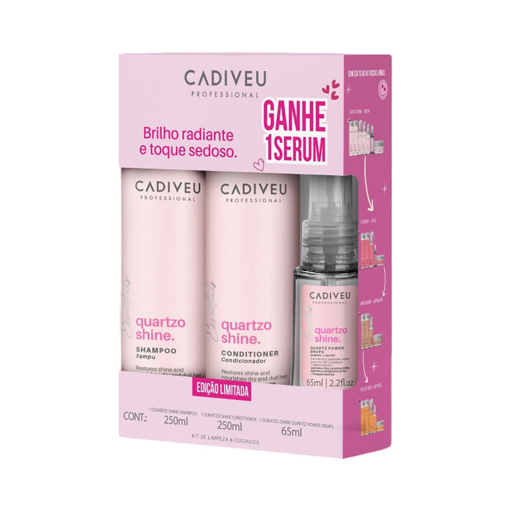 Kit Cadiveu Essentials Quartzo Shine Shampoo 250ml + Condicionador 250ml + Sérum 65ml