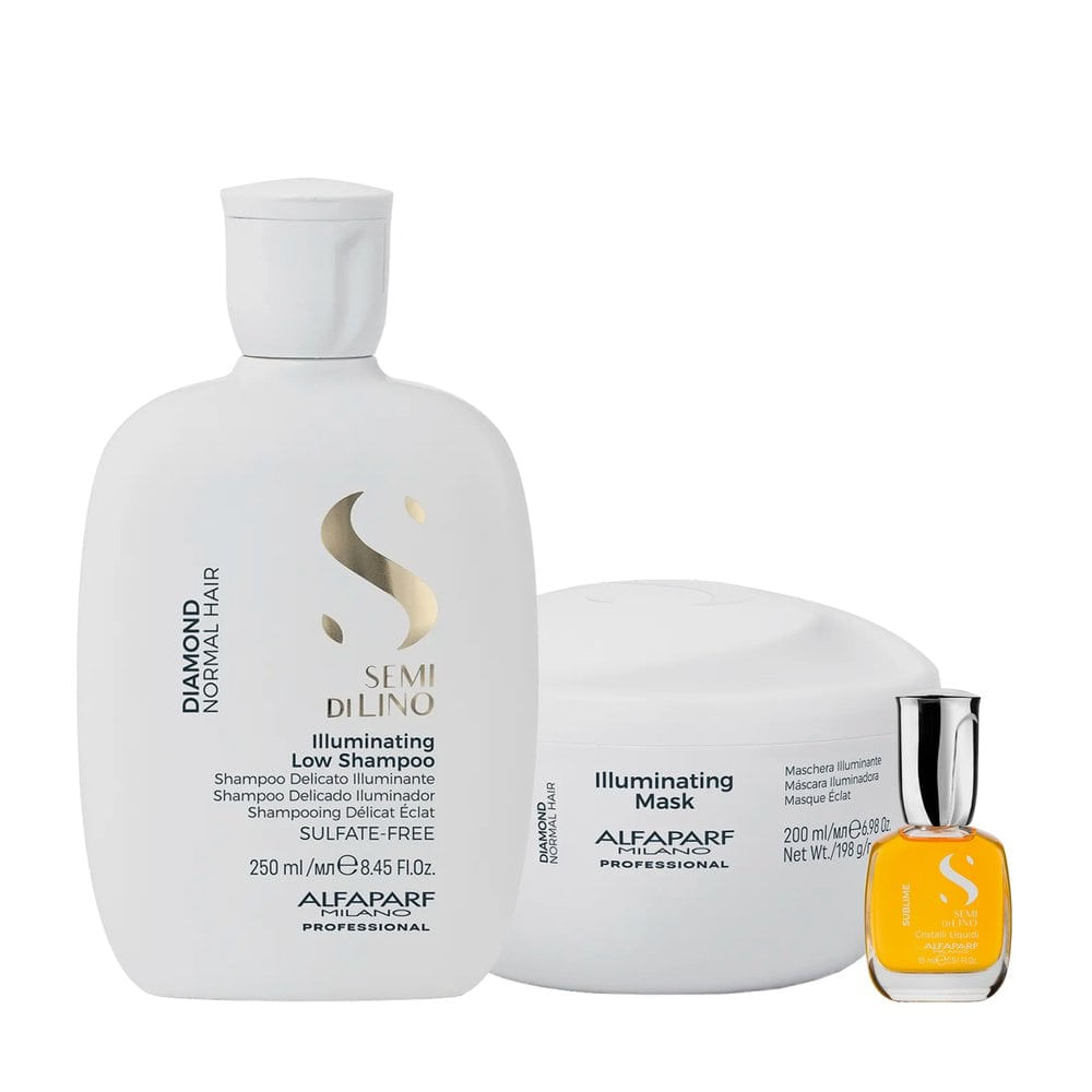 Kit Alfaparf Semi di Lino Diamond Shampoo 200ml + Condicionador 250ml + Oil Cristalli Liquid 15ml