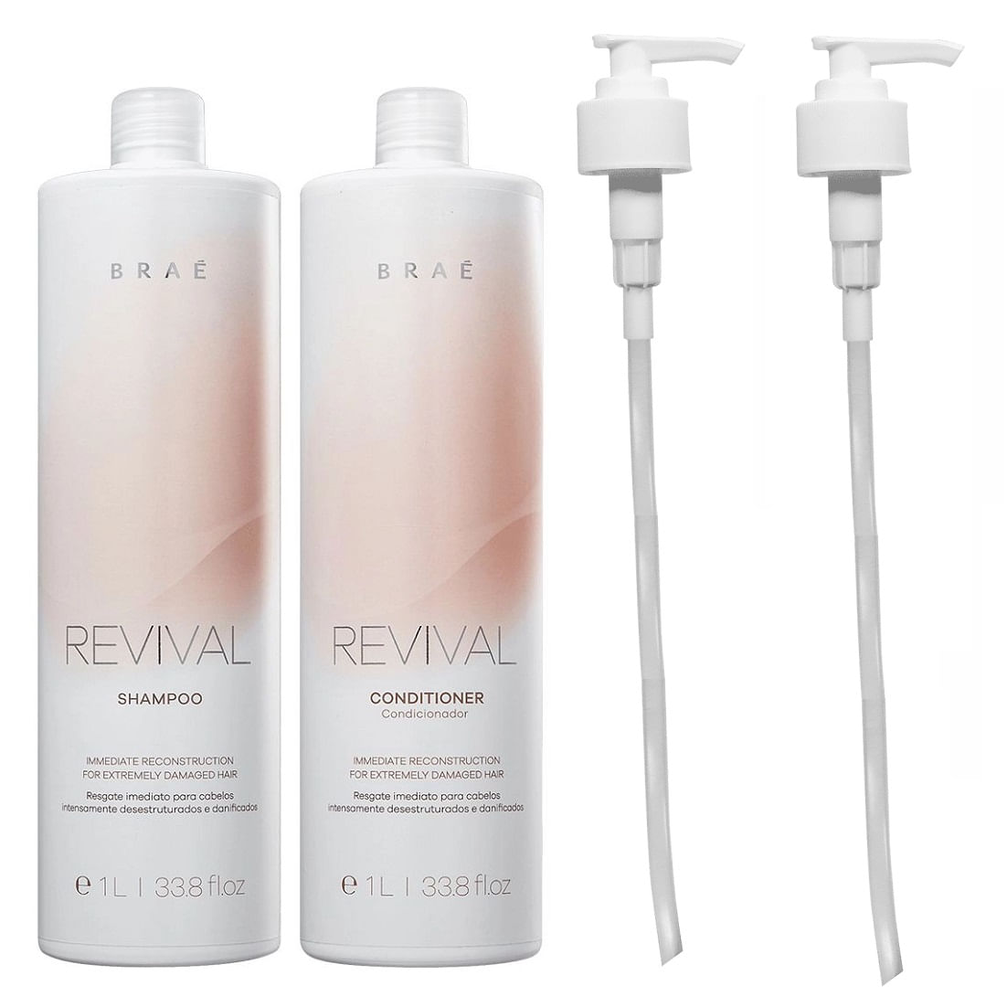 Braé Revival shampoo 1 Litro + Condicionador 1 Litro + Válvulas Pump