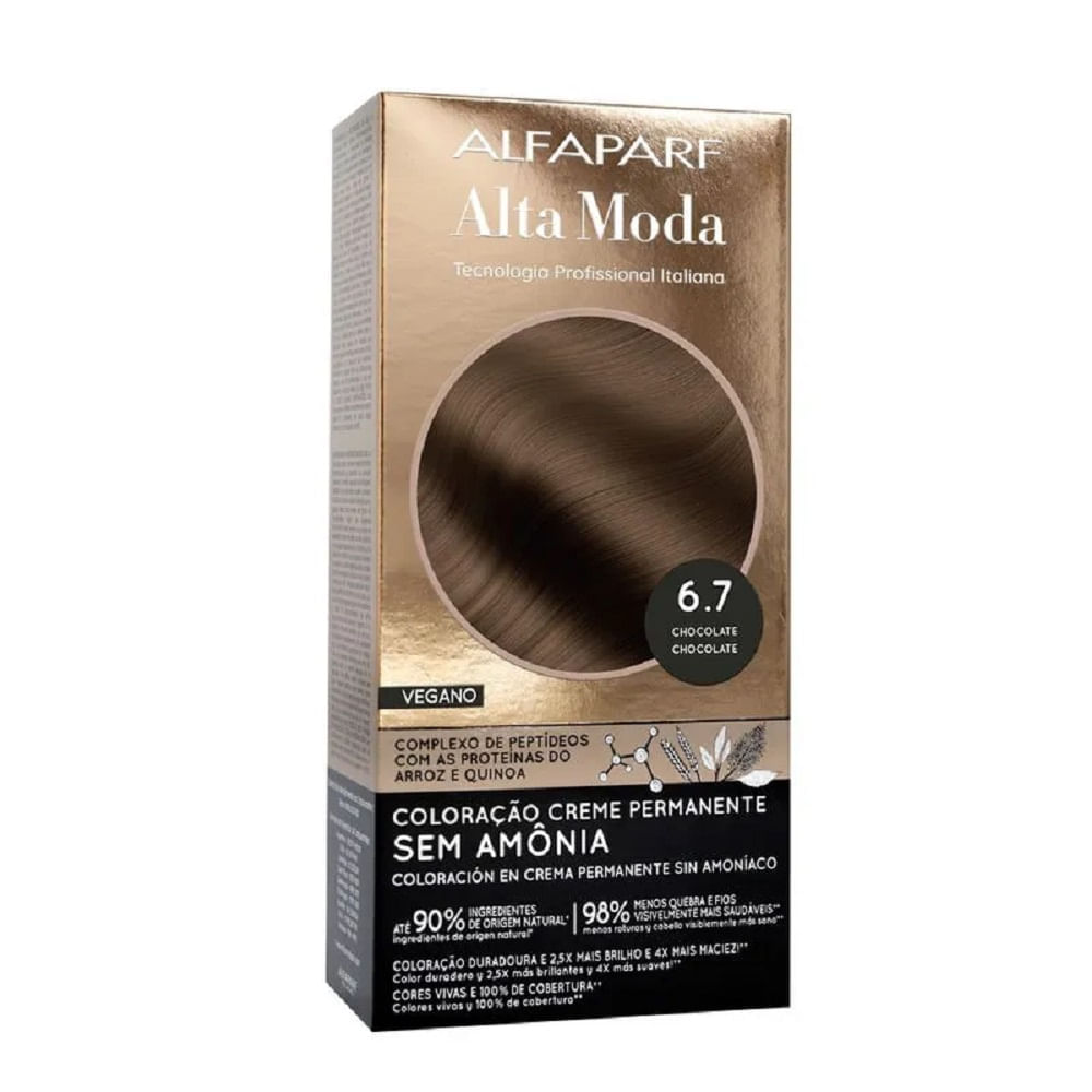 Tintura de Cabelo Alta Moda Sem Amônia Coloração Permanente Chocolate 6.7