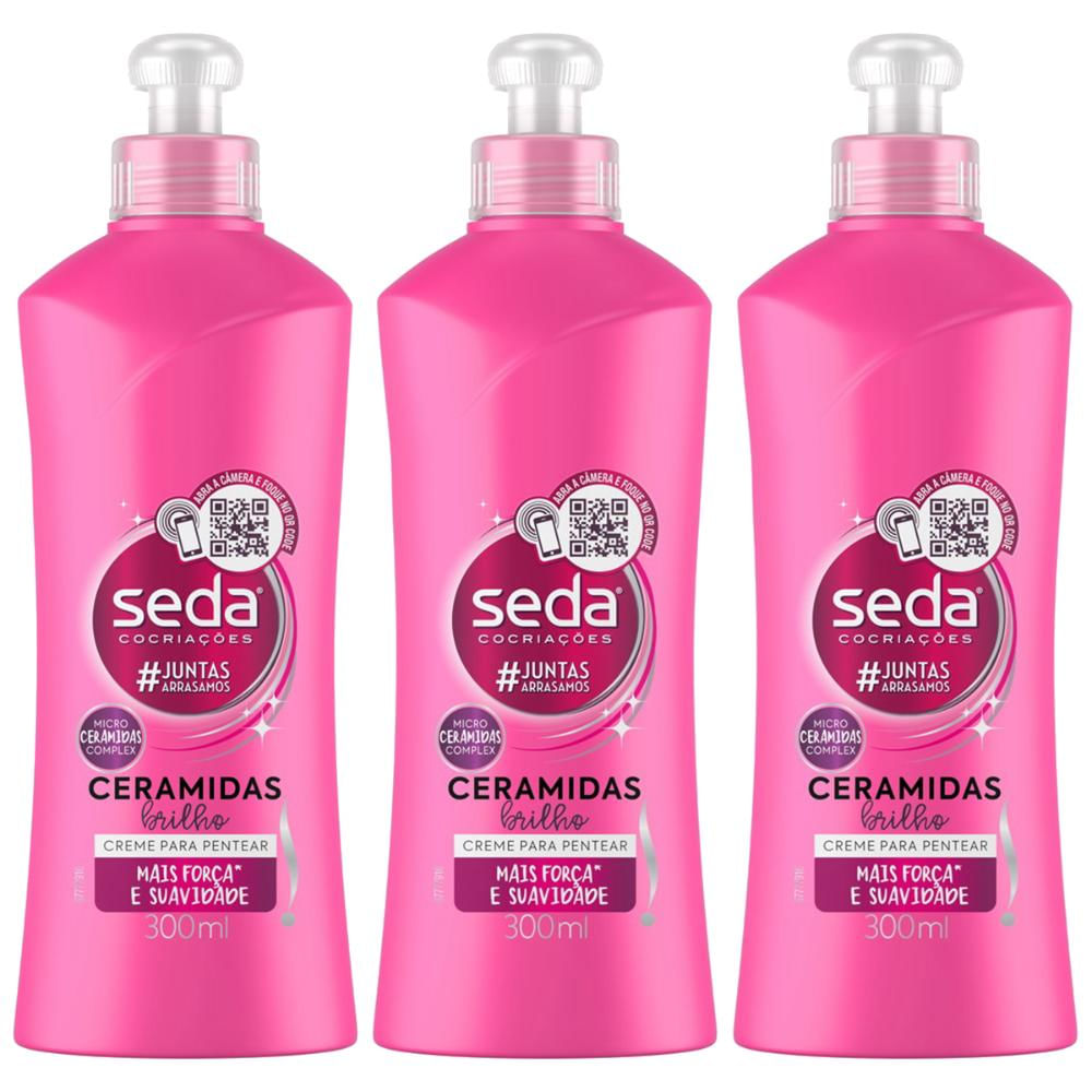 Kit 3 Creme para Pentear Seda Cocriações Ceramidas Brilho 300ml