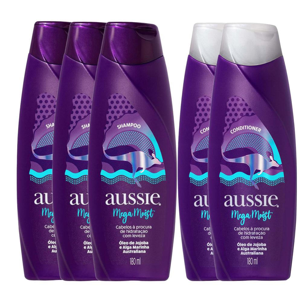 Kit 2 Condicionadores Aussie Moist 180ml + 3 Shampoos Aussie Moist 180ml