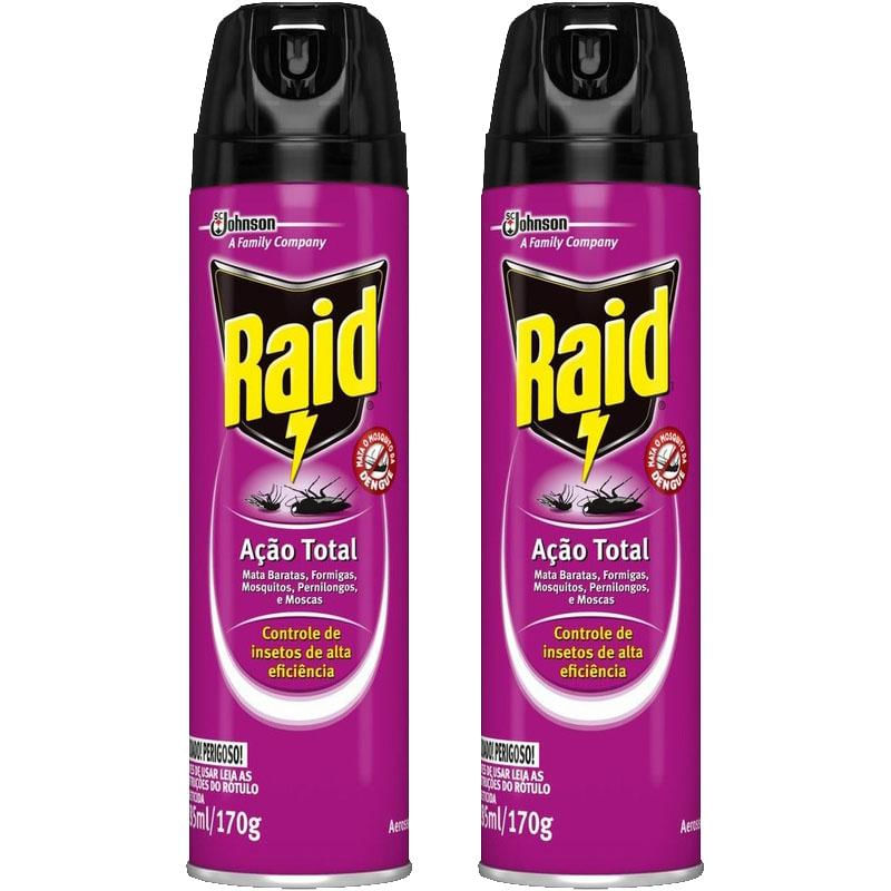 Kit 2 Inseticidas Aerossol Raid Ação Total 285ml