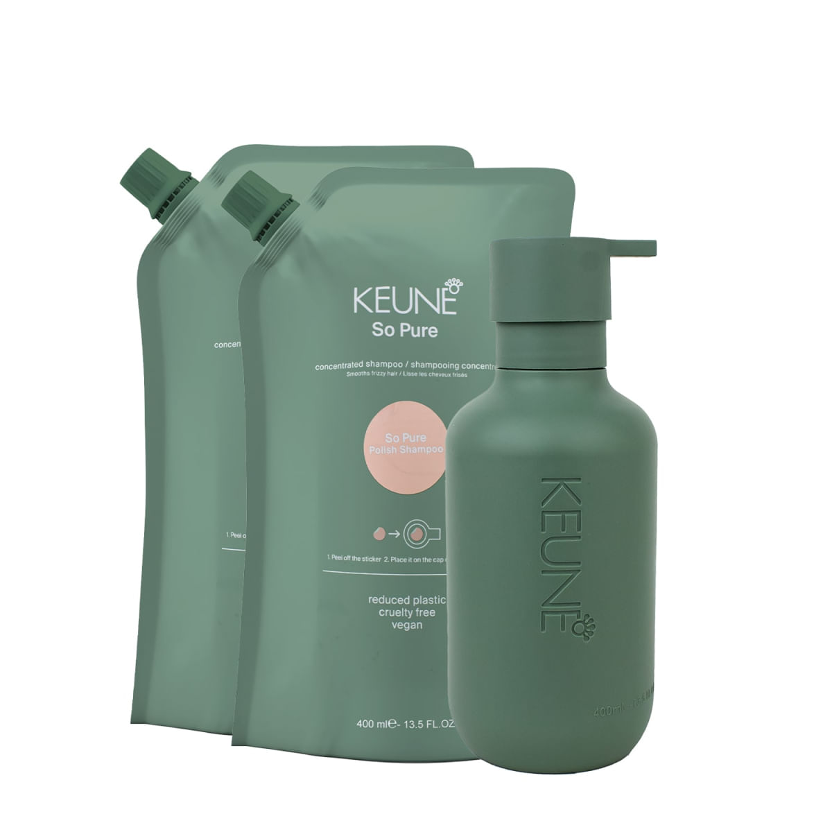 Kit Keune So Pure Polish Shampoo Extra Refil e Dispenser Frasco (3 produtos)