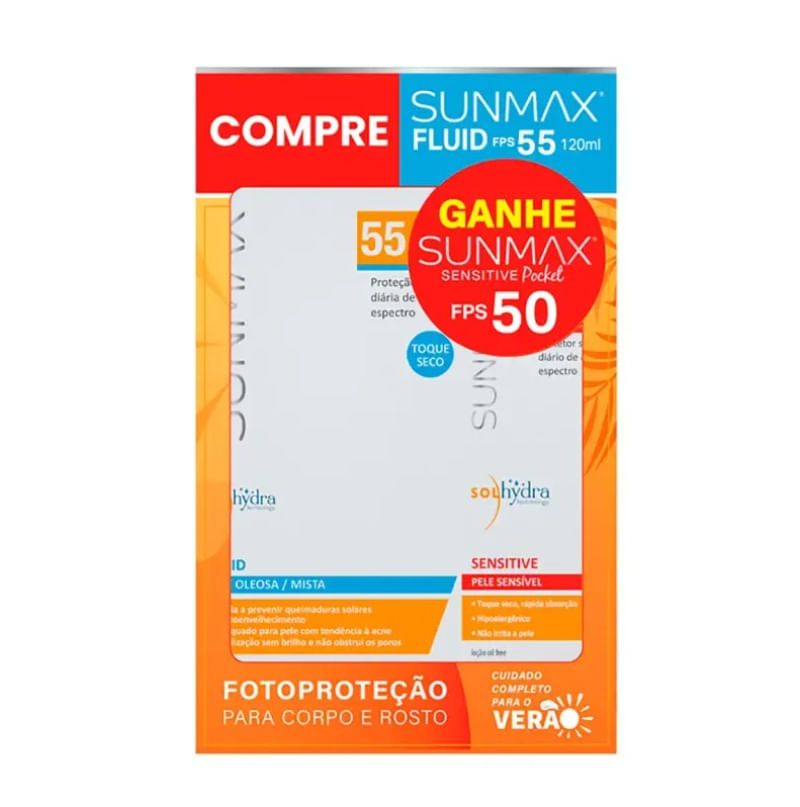 Kit Protetor Solar Sunmax Fluid Fps55 120ml + Sensitive Pocket Fps50 25ml