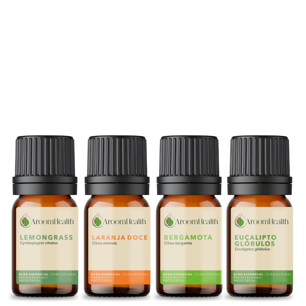 Kit 4 óleos essenciais – Laranja Doce, Bergamota, Lemongrass e Eucalipto Globulus - 5 ml cada
