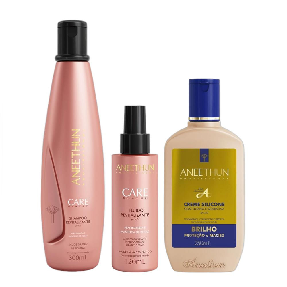 Kit Aneethun Care System Revitalizante - Shampoo 300ml + Fluído 120ml + Creme Silicone 250ml
