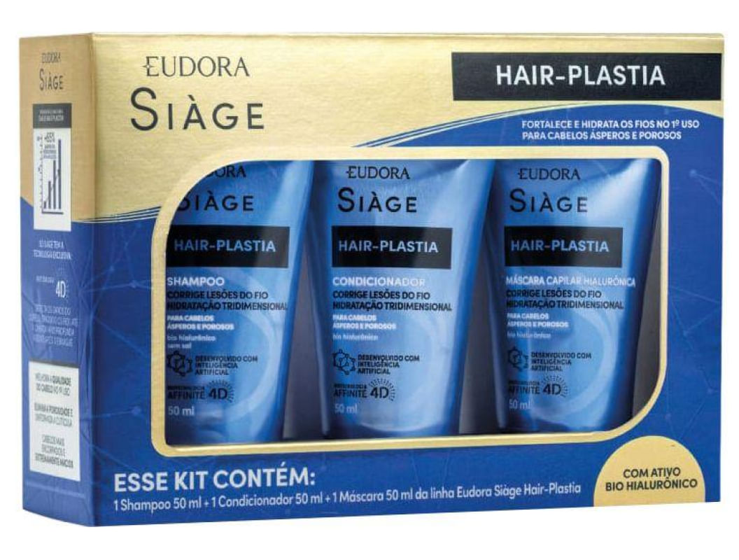 Kit Shampoo Condicionador e Máscara Eudora Siàge Hair-Plastia 50ml