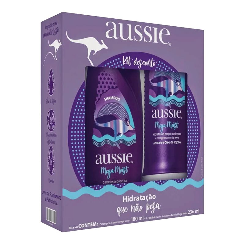 Kit Aussie Mega Moist - Shampoo 180ml + Condicionador 236ml