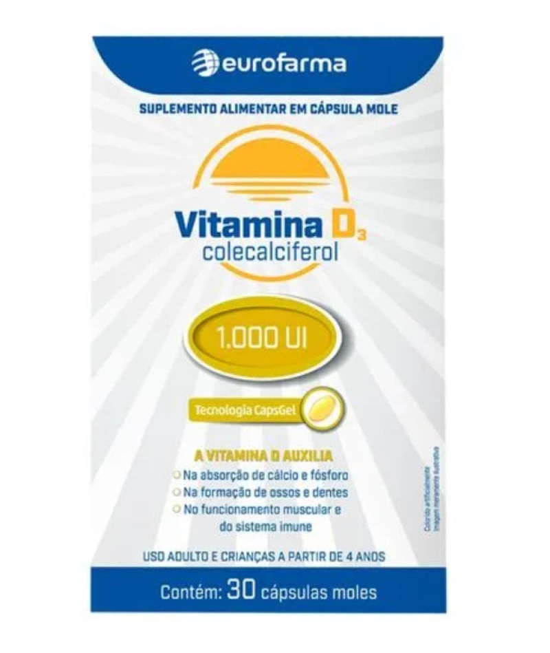 Suplemento Alimentar Vitamina D 1.000UI Eurofarma 30cps