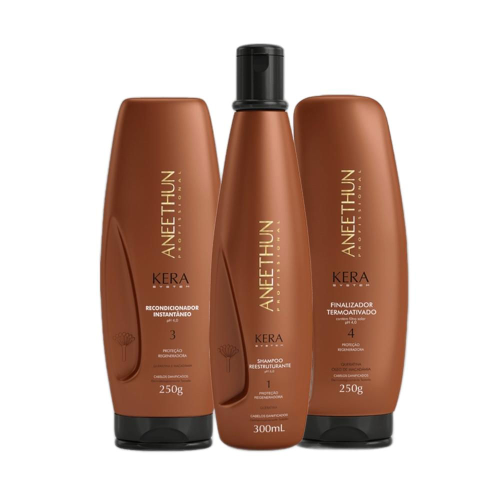 Kit Aneethun Kera System - Shampoo 300ml + Recondicionador 250g + Finalizador 250g