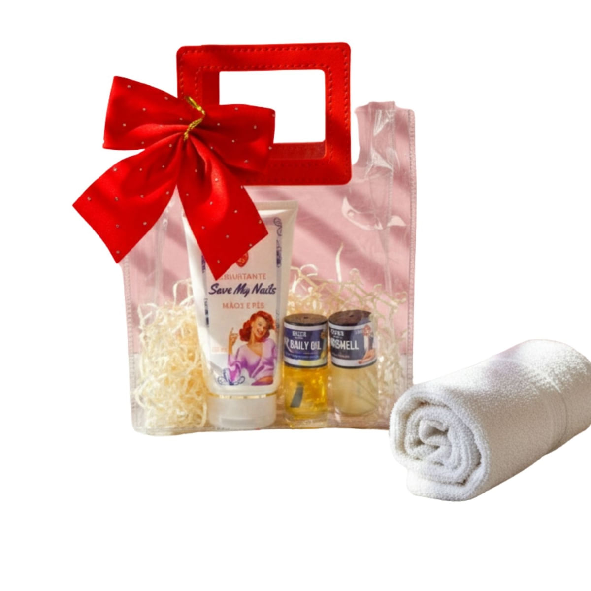 Kit mãos c/ creme hidratante, toalha e tratamentos para unhas