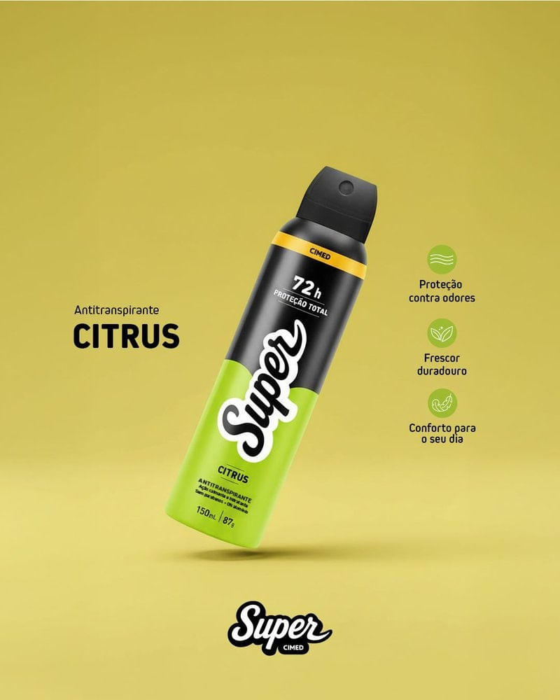 Desodorante Antitranspirante Aerossol Cimed Super Citrus 150ml