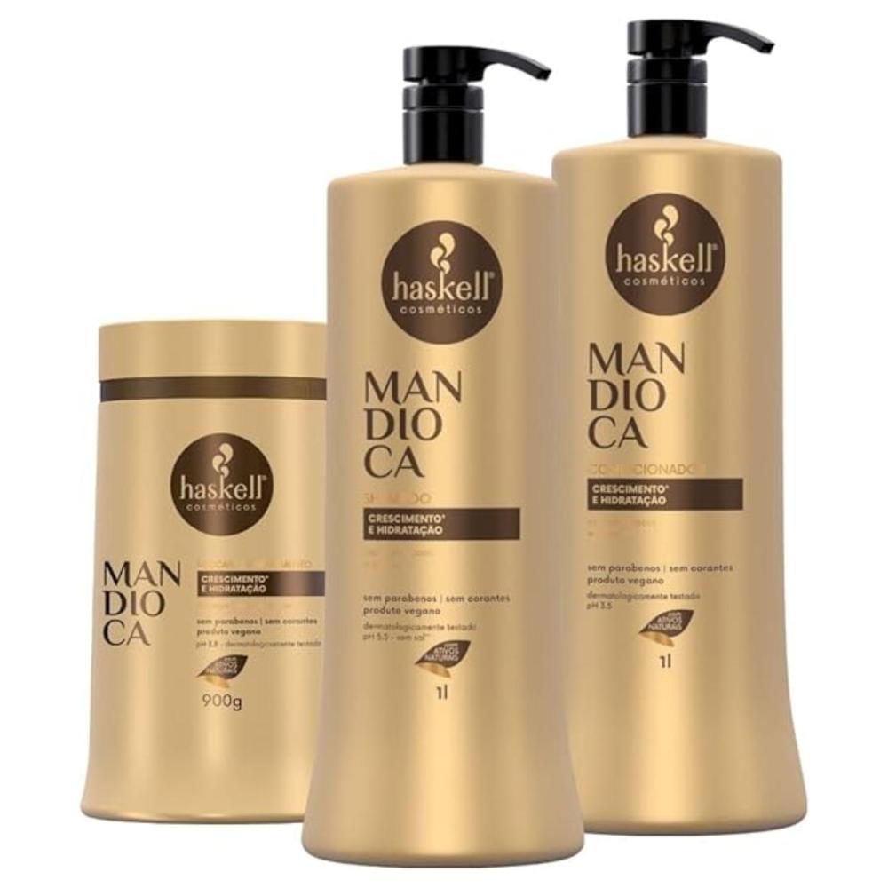 Kit Haskell Mandioca Máscara 900g Shampoo Condicionador 1L