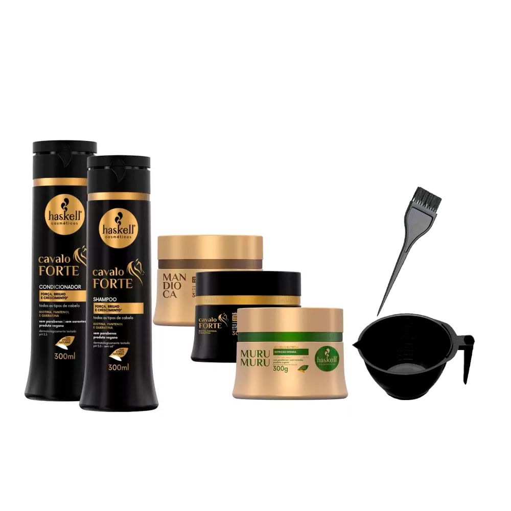 Haskell Cavalo Forte Shp Cond 300Ml + Cronograma Mandioca Murumuru Cavalo 300G  +Cumbuca