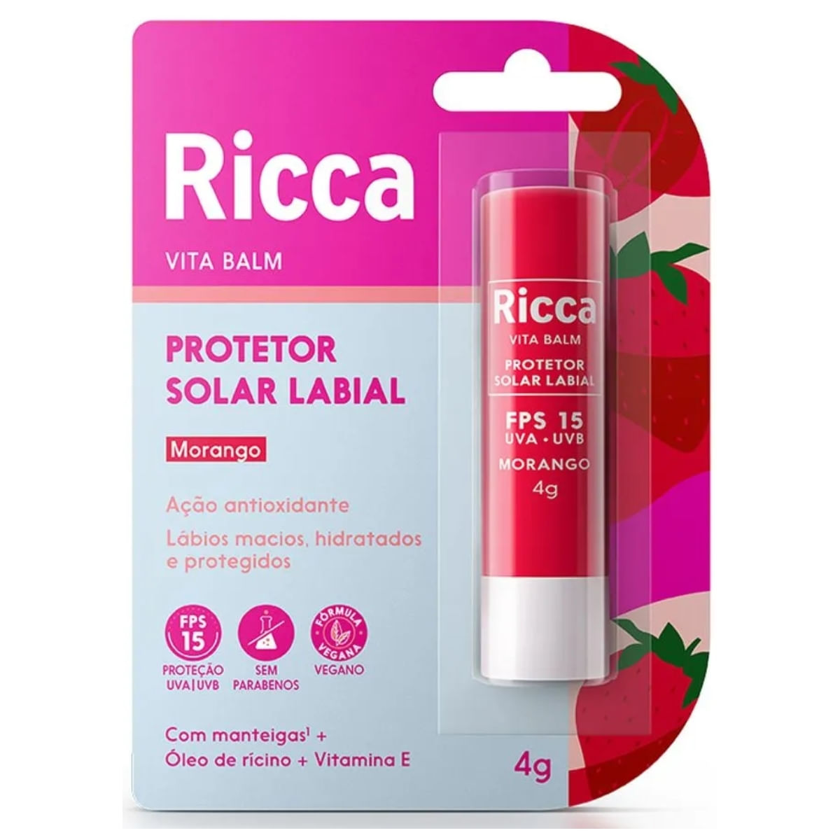 Protetor Solar Labial Fps15 Morango Vita Balm Ricca 4G