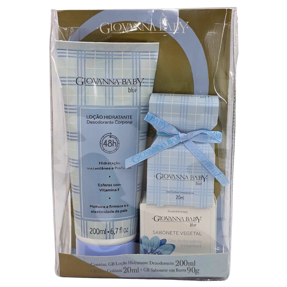 Kit 1 Loção Hidratante 200ml + 1 Sabonetes em Barra 90g + 1 Deo Colônia 20ml Blue Giovanna Baby