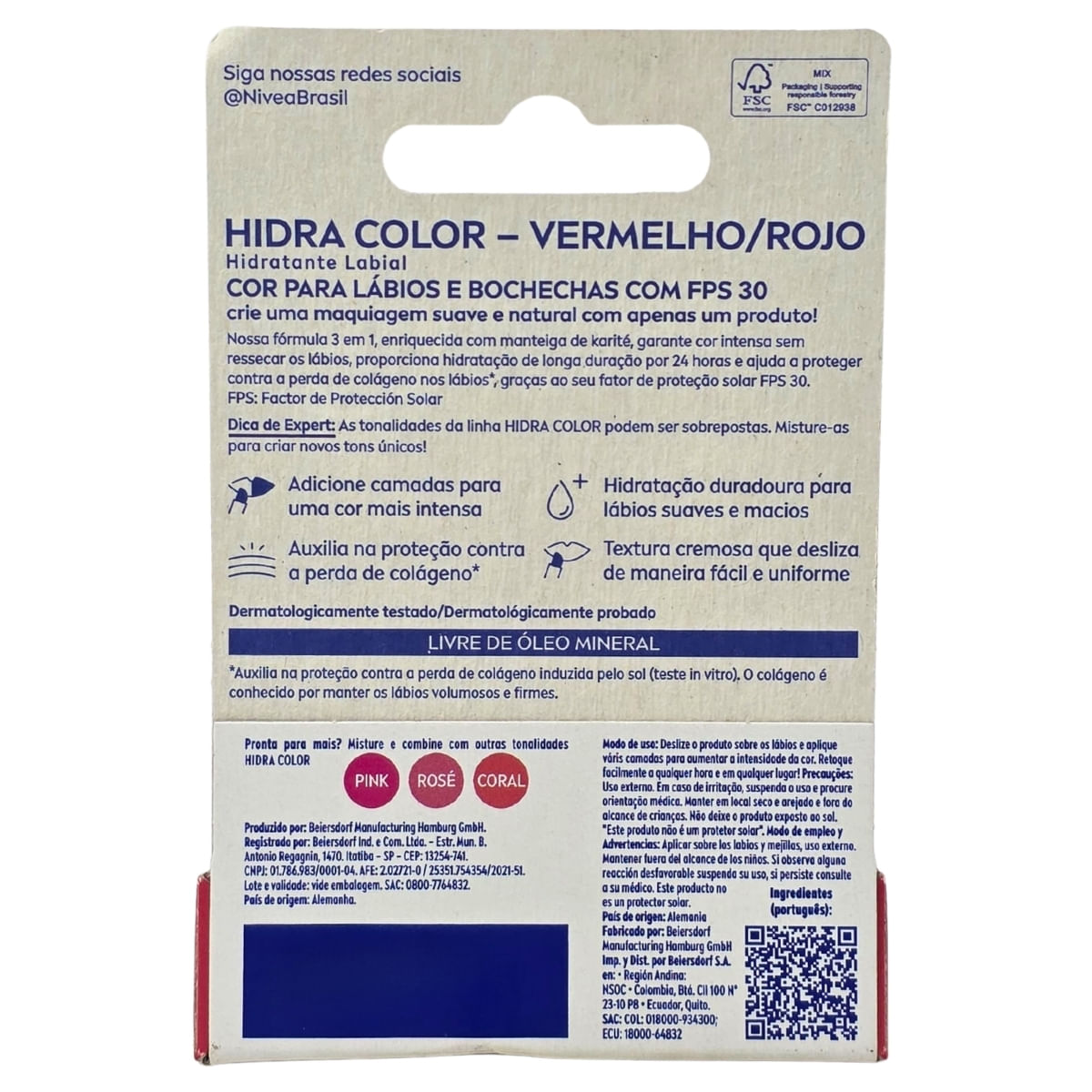 Hidratante Labial Nivea Hidra Color Vermelho FPS 30 4,8g – miniatura 2