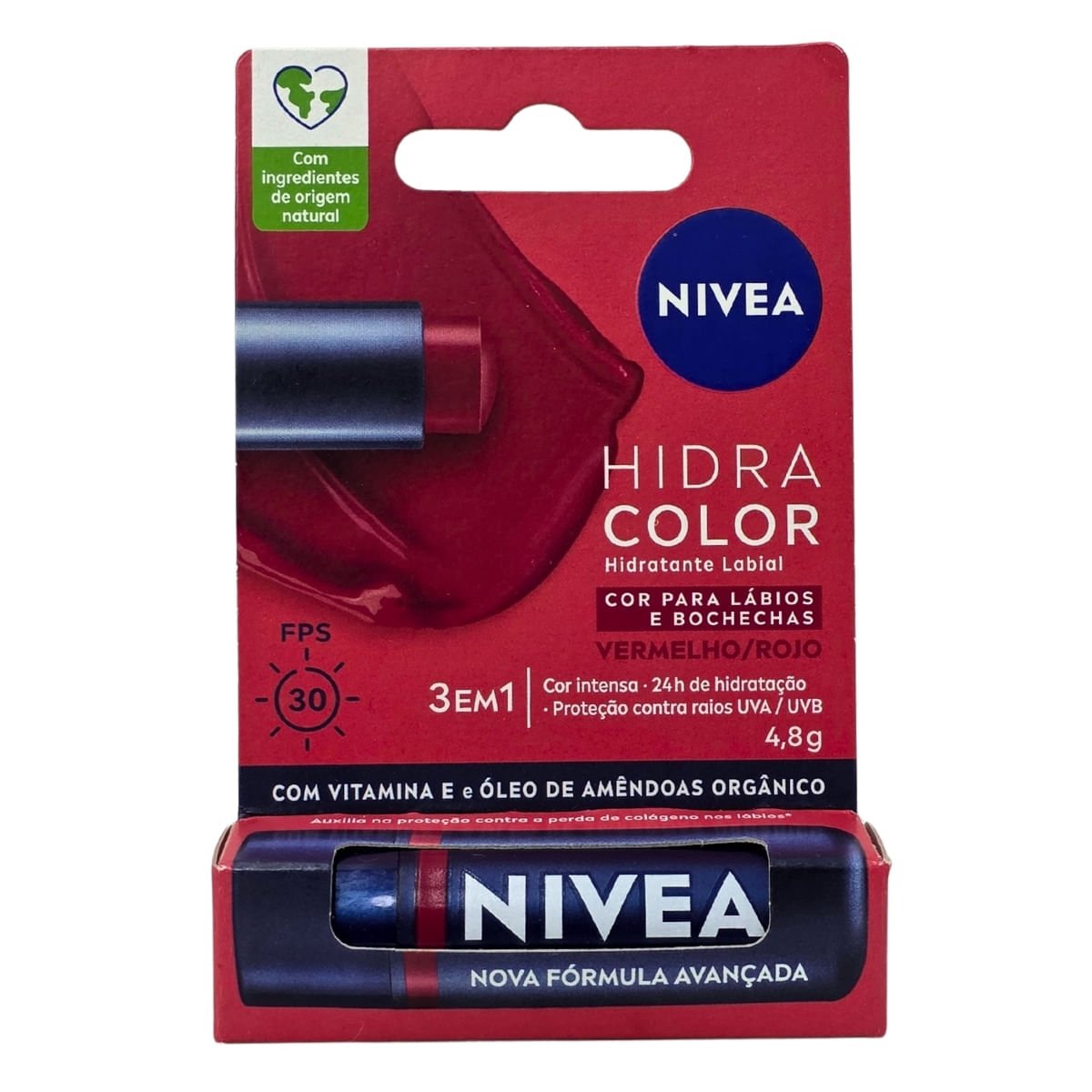 Hidratante Labial Vermelho 3 em 1 FPS 30 Hidra Color Nivea 4,8g
