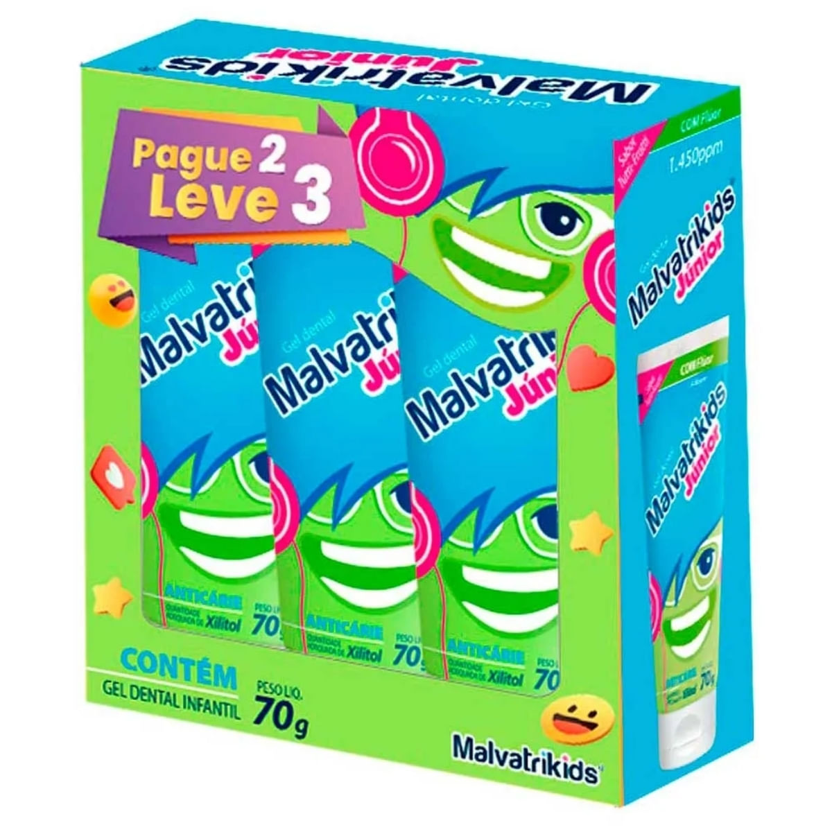 Kit Gel Dental Infantil Malvatrikids Júnior Anticárie com 3 Unidades