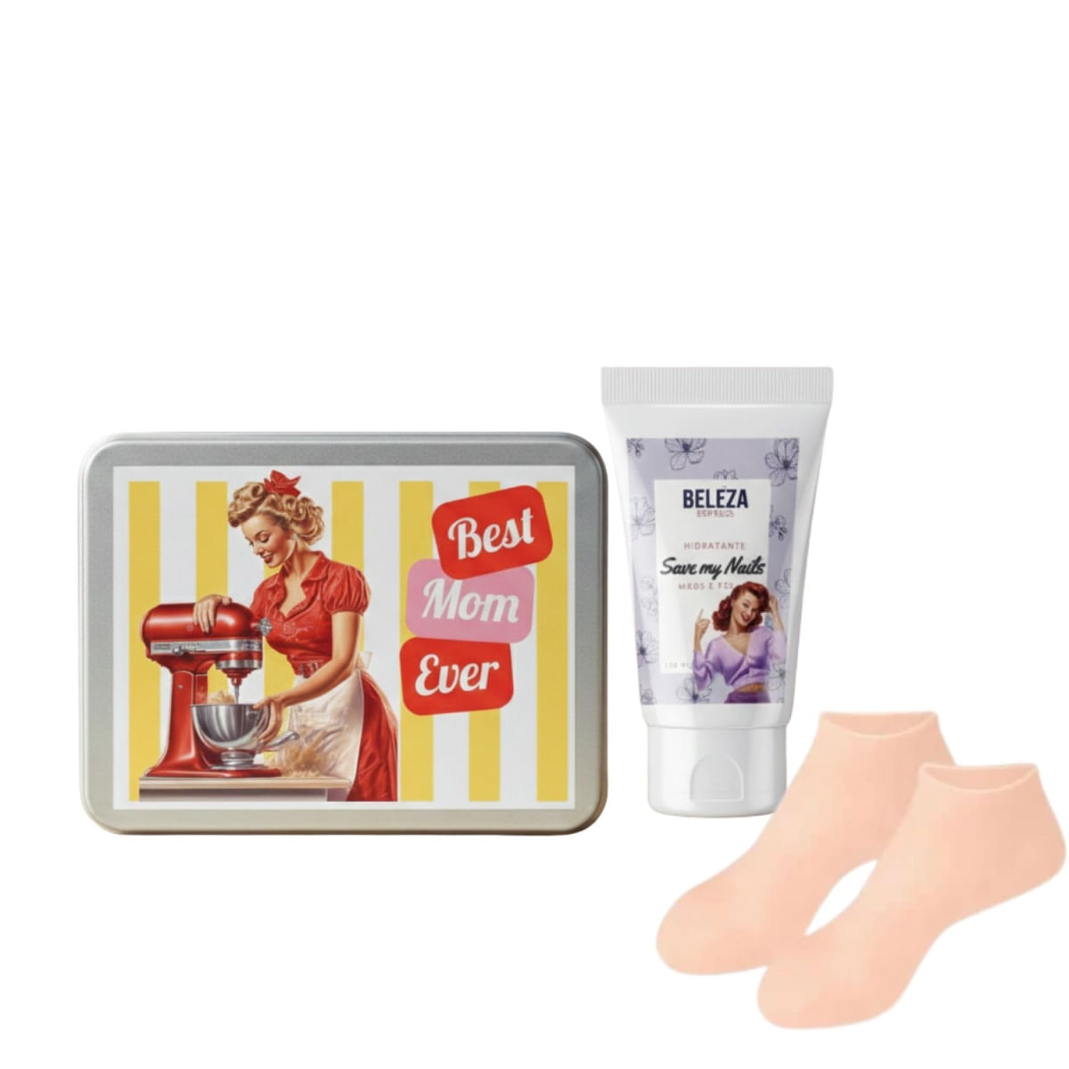Kit Best MOM Ever com meias hidratantes e creme mãos e pés