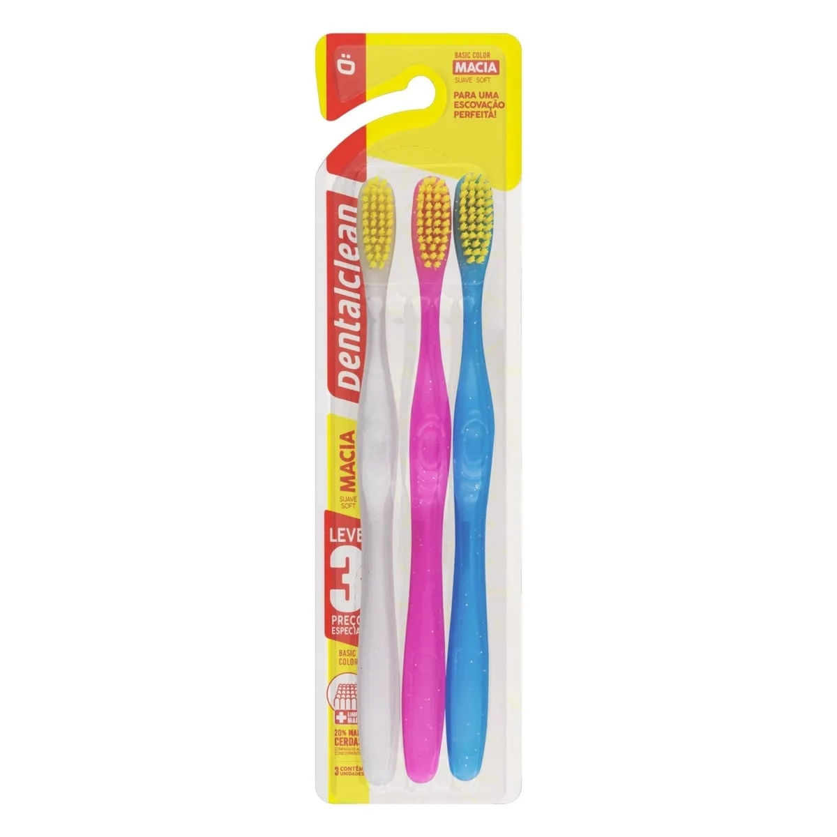 Kit 3 Escova Dental Adulto Macia Basic Color Dentalclean