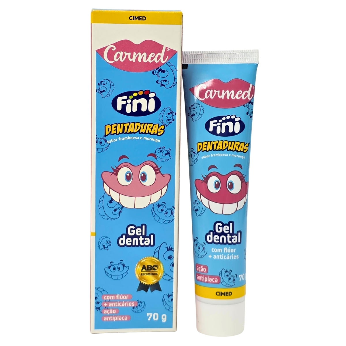 Gel Dental Dentaduras Sabor Framboesa e Morango Fini Carmed Cimed 70g
