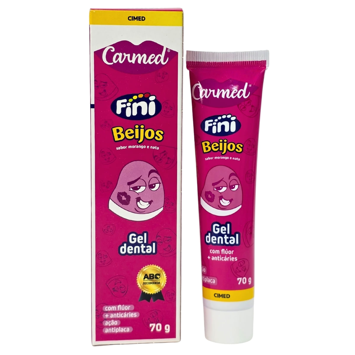 Gel Dental Beijos Sabor Morango e Nata Fini Carmed Cimed 70g